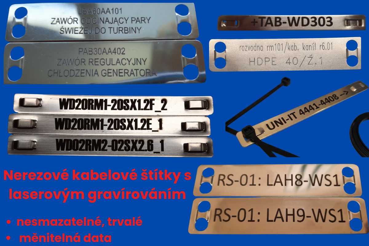 Nerezové kabelové štítky s laserovým gravírováním
